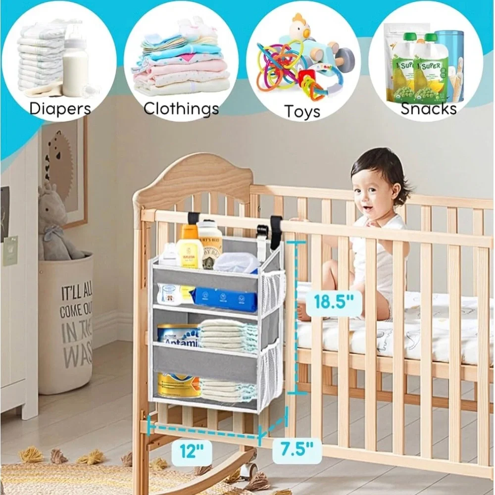 Large Gray Hanging Diaper Organizer with Hooks